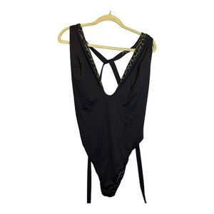 GOOD American Swimsuit Bathing Suit Women's Size 8 Reversible Black Leopard